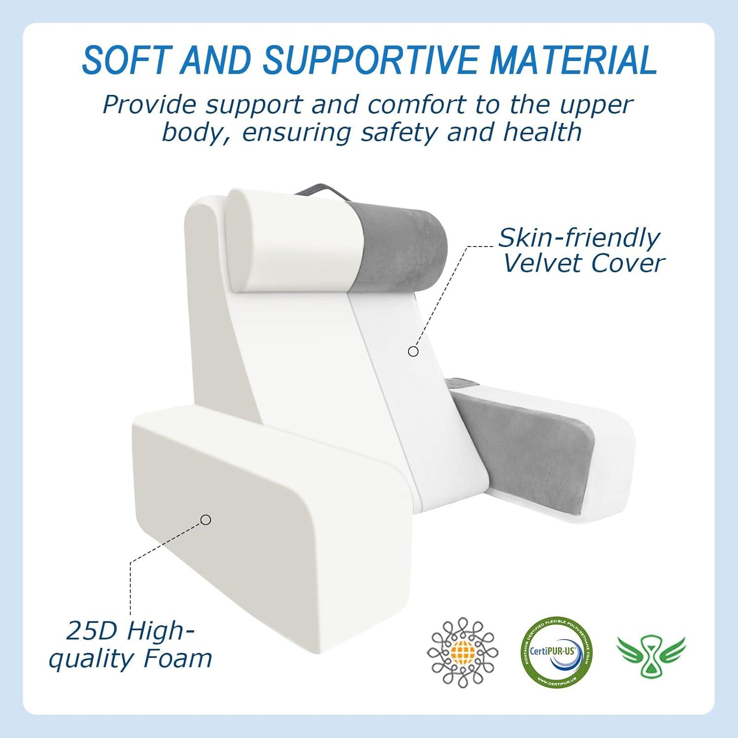 imageReading Pillow for Bed  Back Pillow for Bed Sitting Up with Arms Rest Full Support Back Rest Pillow for Adult Bed Rest Pillow for ReadingWatching TVRestingGaming GreyWhite Standard