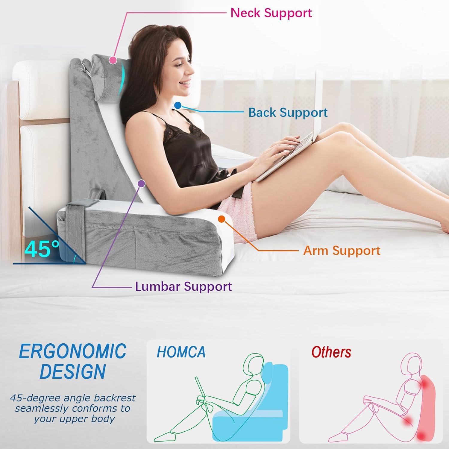 imageReading Pillow for Bed  Back Pillow for Bed Sitting Up with Arms Rest Full Support Back Rest Pillow for Adult Bed Rest Pillow for ReadingWatching TVRestingGaming GreyWhite Standard