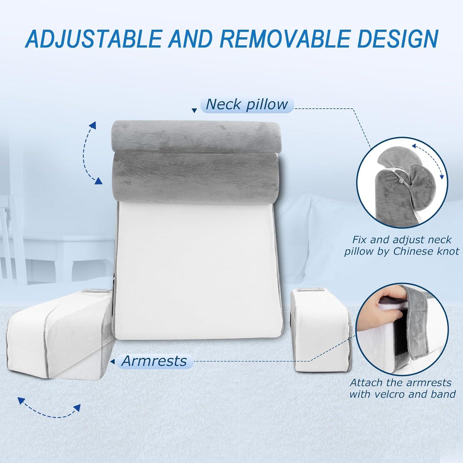 imageReading Pillow for Bed  Back Pillow for Bed Sitting Up with Arms Rest Full Support Back Rest Pillow for Adult Bed Rest Pillow for ReadingWatching TVRestingGaming GreyWhite Standard