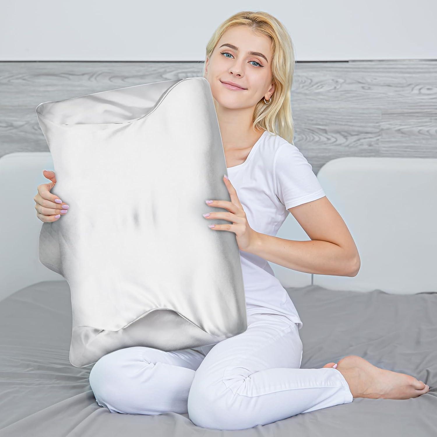 imageSatin Pillow Cases for HOMCA Cervical Pillow  Contoured Ergonomic Satin Pillowcase with Zipper Grey Soft ampamp Smooth Fabric for Hair ampamp Skin Care