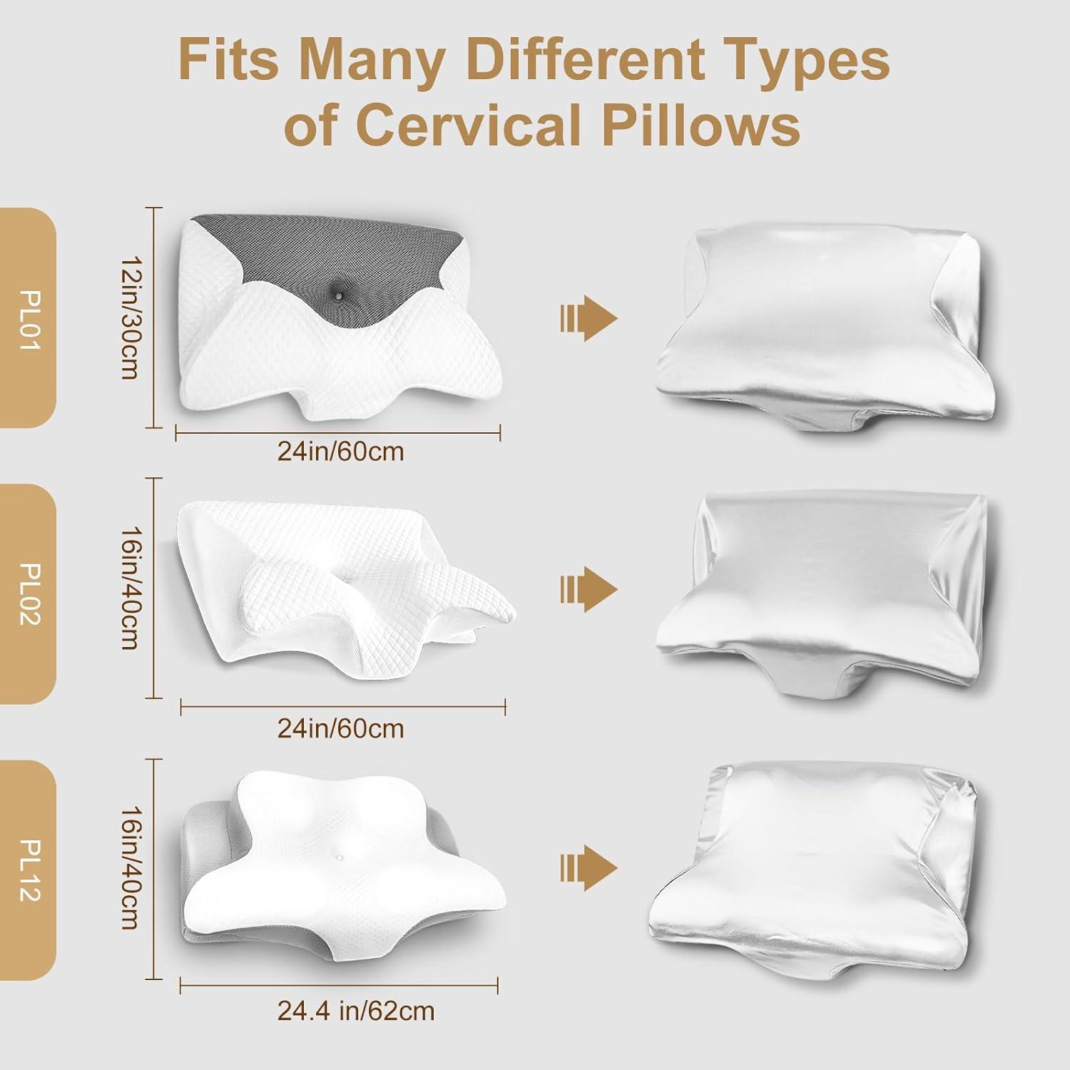 imageSatin Pillow Cases for HOMCA Cervical Pillow  Contoured Ergonomic Satin Pillowcase with Zipper Grey Soft ampamp Smooth Fabric for Hair ampamp Skin Care