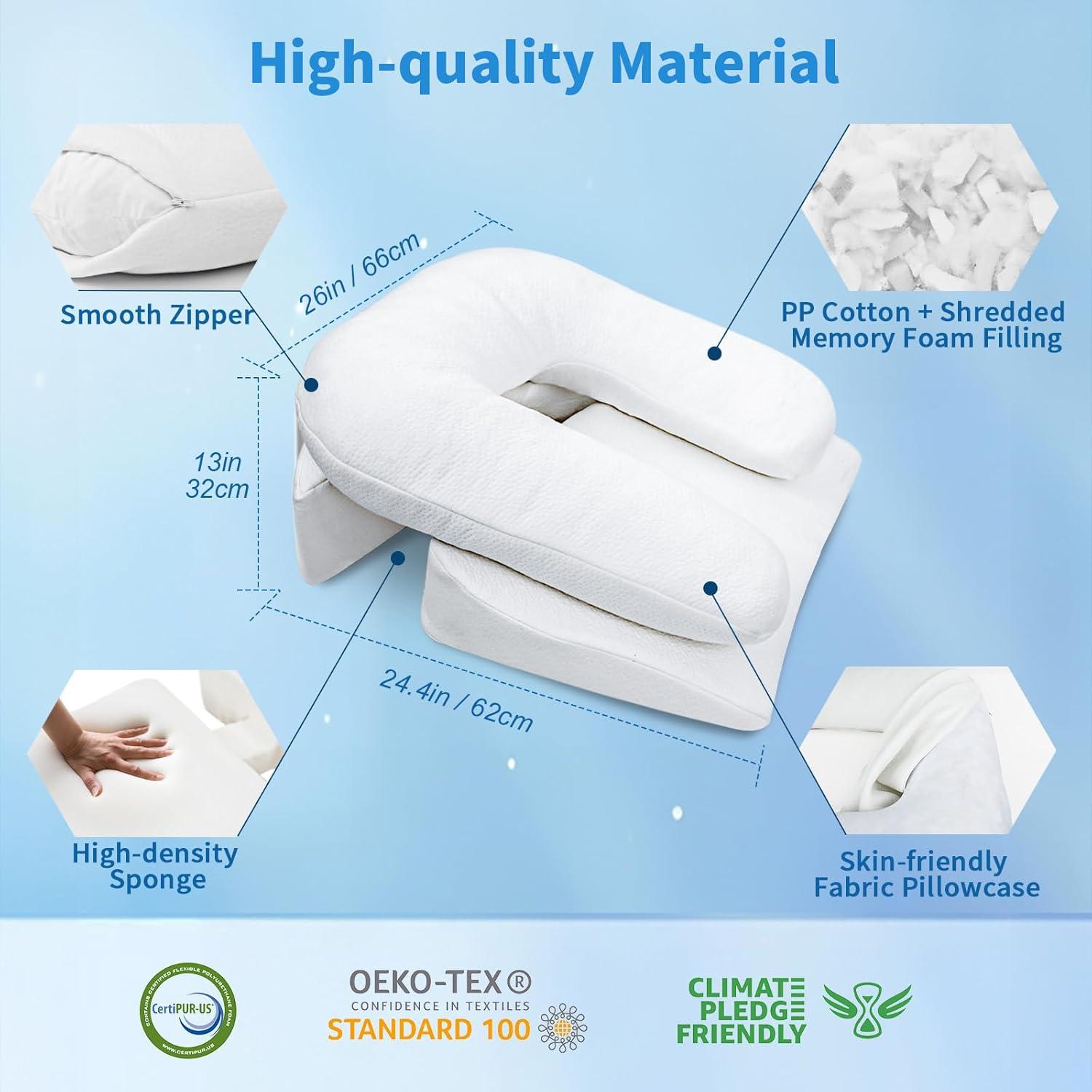 imageSide Sleeper Pillows for Adults Contour Pillow for Neck and Shoulder Pain with Arm Hole Shredded Memory Foam Large Neck Pillow for Side Sleepers Wedge Pillow for Pain Relief