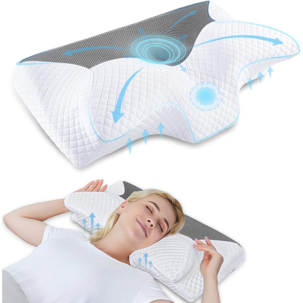 imageHOMCA Cervical Pillow Memory Foam Pillows  Contour Memory Foam Pillow for Neck Pain Relief Orthopedic Neck Bed Pillow for Side Sleepers Back and StomachGrey