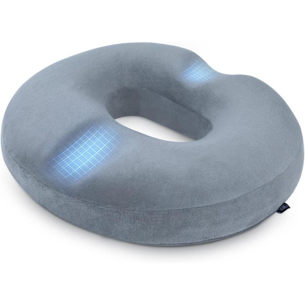 imageHOMCA Donut Pillow for Tailbone Pain Hemorrhoid Pillows for Sitting After Surgery Memory Foam Coccyx Cushion for Postpartum Pregnancy Car Seat Office Chair Cushion for Pressure ReliefGrey