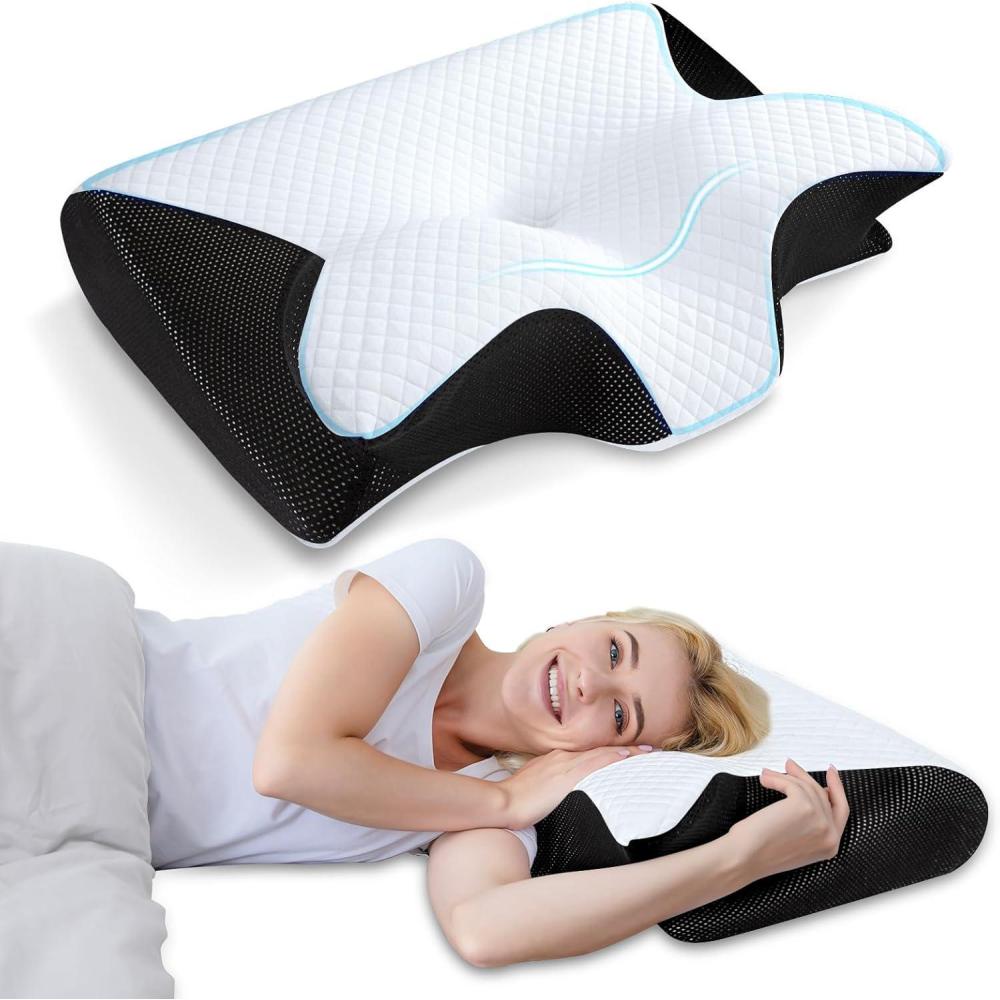 imageHOMCA Memory Foam Cervical Pillow 2 in 1 Ergonomic Contour Orthopedic Pillow for Neck Pain Contoured Support Pillows for Side Back Stomach SleepersBlack