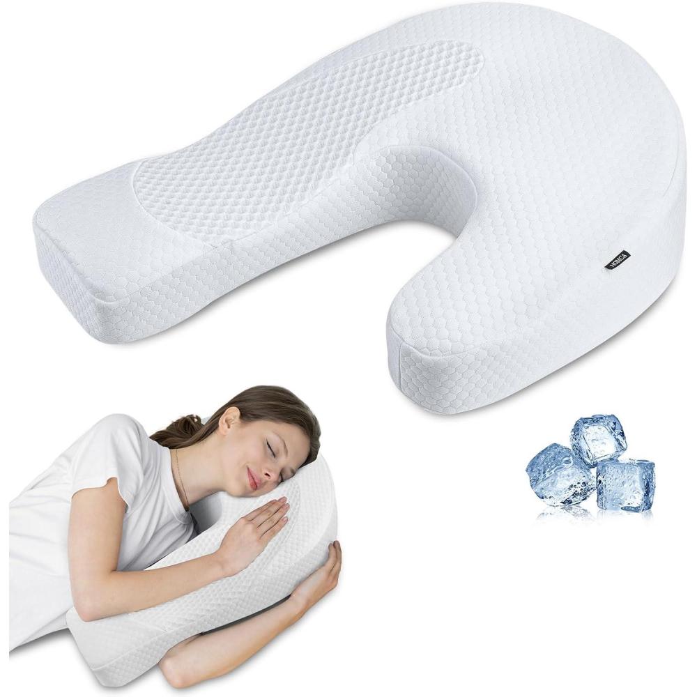 imageHOMCA Side Sleeper Pillows for Adults Memory Foam U Shaped Pillows for Neck and Shoulder Pain Relief Ergonomic Shoulder Pillow for Side Sleepers with Cooling Removable PillowcaseWhite
