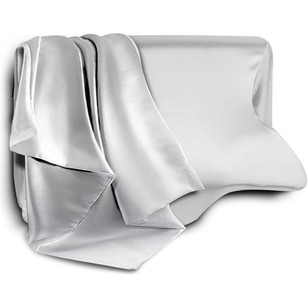 imageSatin Pillow Cases for HOMCA Cervical Pillow  Contoured Ergonomic Satin Pillowcase with Zipper Grey Soft ampamp Smooth Fabric for Hair ampamp Skin Care