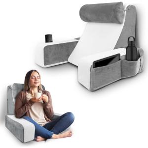 imageBack Pillow for Bed Sitting Up with Arms Rest Full Support Reading Pillow for Bed Back Rest Pillow for Adult Bed Rest Pillow for ReadingWatching TVRestingGaming GreyWhite Standard