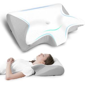 imageCervical Neck Pillow for Neck Pain Relief 2 in 1 Ergonomic Pillow for Sleeping Memory Foam Orthopedic Bed Pillows for Side Back ampamp Stomach Sleepers with Cooling Pillowcase
