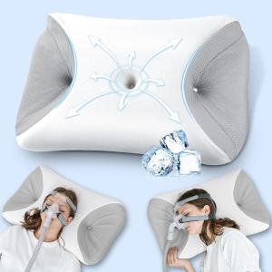 imageHOMCA CPAP Pillow for Side Sleeping Cervical Neck Pillow for All CPAP Masks Users to Reduce Air Leaks ampamp Masks Pressure Ergonomic Memory Foam Pillow Ideal for Side Back SleeperGray