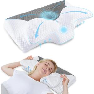 imageHOMCA Cervical Pillow Memory Foam Pillows  Contour Memory Foam Pillow for Neck Pain Relief Orthopedic Neck Bed Pillow for Side Sleepers Back and StomachGrey