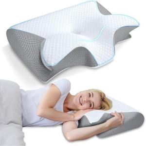 imageHOMCA Memory Foam Cervical Pillow 2 in 1 Ergonomic Contour Orthopedic Pillow for Neck Pain Contoured Support Pillows for Side Back Stomach SleepersGrey