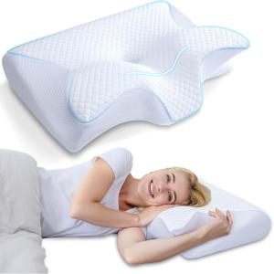 imageHOMCA Memory Foam Cervical Pillow 2 in 1 Ergonomic Contour Orthopedic Pillow for Neck Pain Contoured Support Pillows for Side Back Stomach SleepersWhite