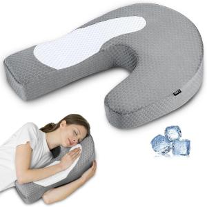 imageHOMCA Side Sleeper Pillows for Adults Memory Foam U Shaped Pillows for Neck and Shoulder Pain Relief Ergonomic Shoulder Pillow for Side Sleepers with Cooling Removable PillowcaseGrey