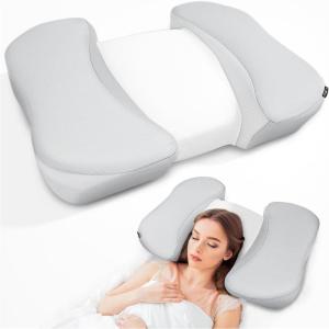 imageHOMCA Beauty Pillow for Back Sleeper Memory Foam Back Sleeping Cervical Neck Pillow Reduces Pressure on Skin Wrinkle Prevention Ergonomic Design for Neck and Shoulder Pain ReliefGrey